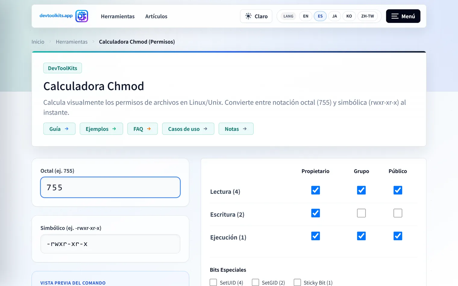 Calculadora de Chmod: calcule y verifique visualmente los permisos de Linux