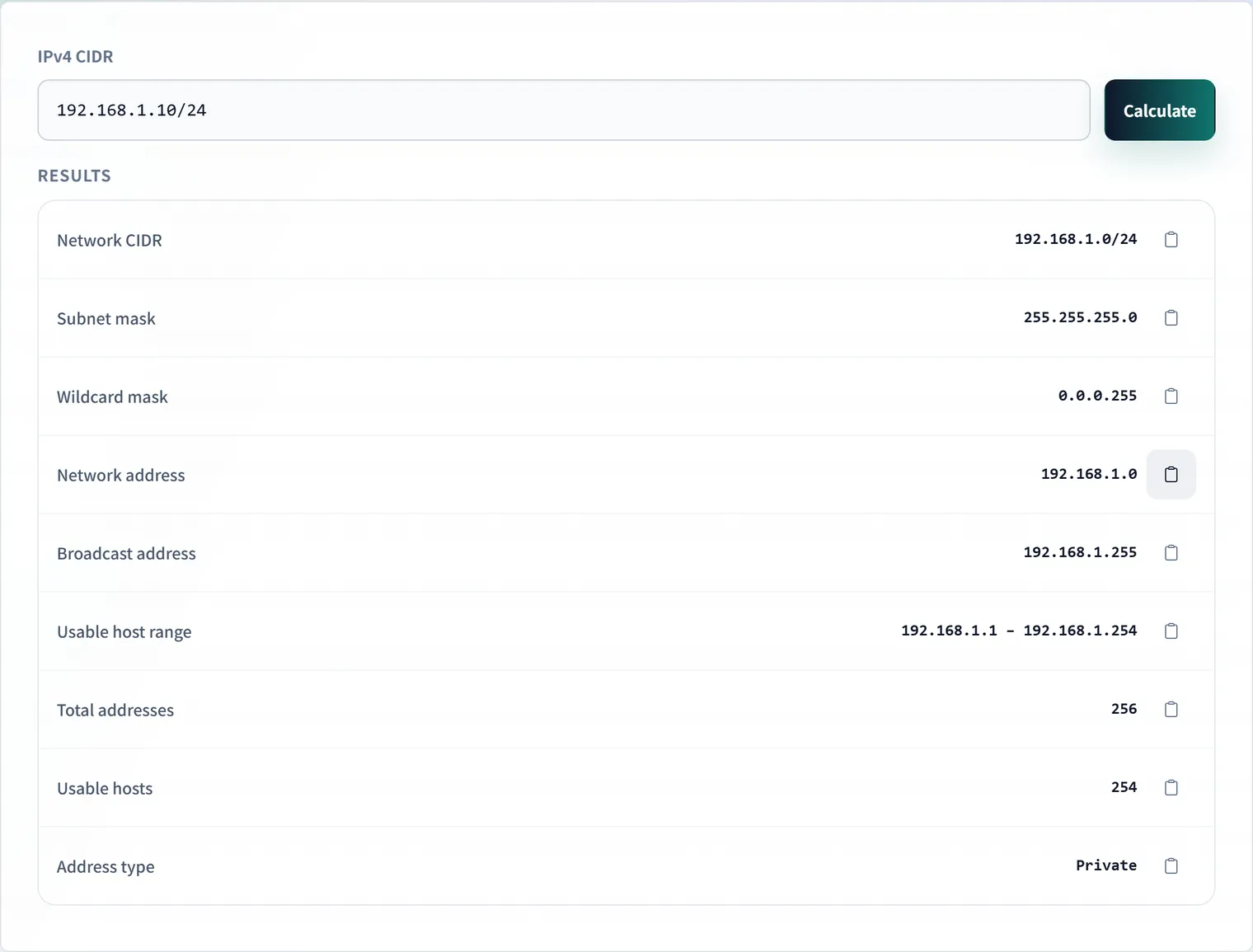 IP/CIDR Subnet Calculator: network, broadcast and mask at a glance