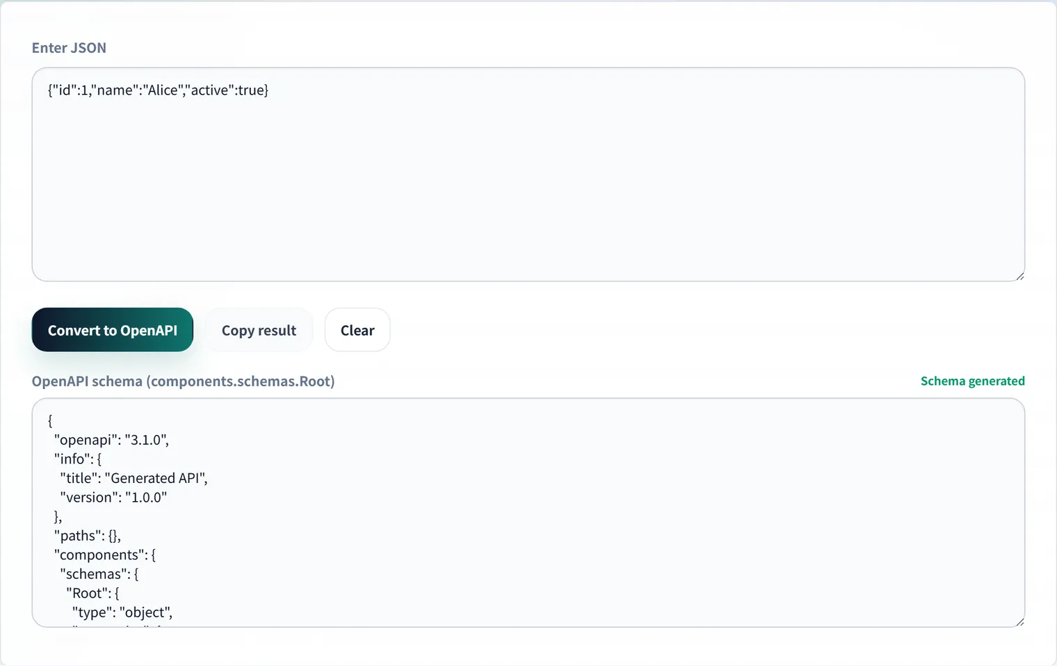 Generate an OpenAPI schema from JSON | Swagger-compatible