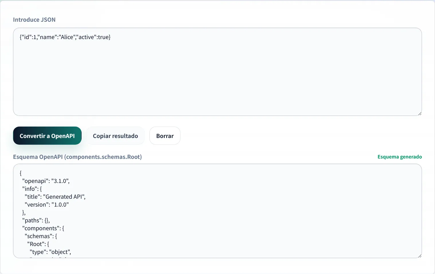 Genere un esquema de OpenAPI a partir de JSON | Compatible con Swagger